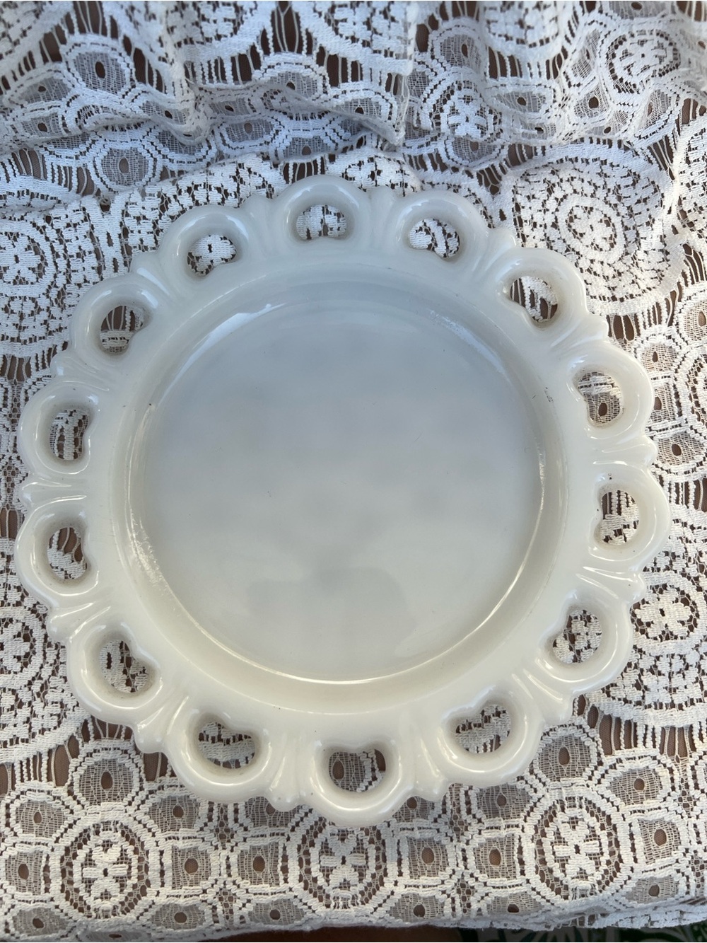 White Decorative Milk Glass Plate - Old Colony Lace Edge